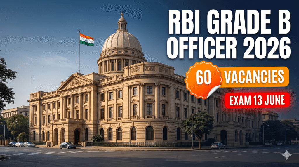 RBI Grade B Officer 2026 — 60 vacancies across General, DEPR and DSIM streams, Phase 1 exam on 13 June 2026, salary ₹1,54,936 per month
