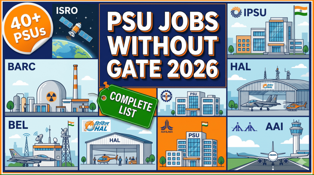 PSU Jobs Without GATE 2026 — complete list of 40+ PSUs that hire engineers MBAs and graduates without GATE score through own exam