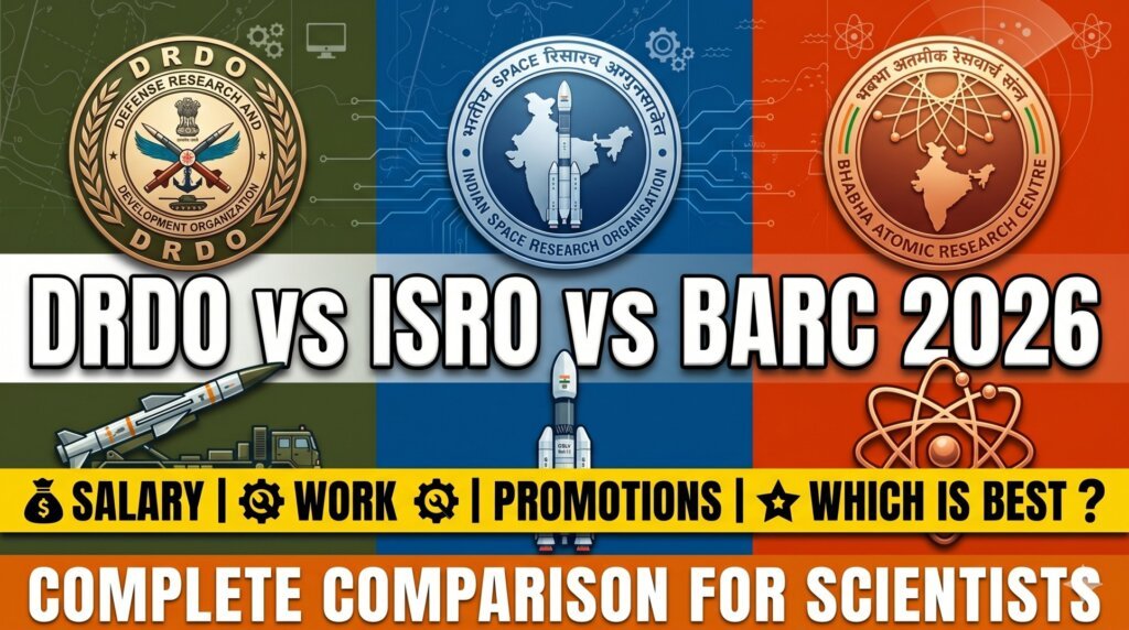 DRDO vs ISRO vs BARC 2026 - Best Government Job for Scientists in India Salary Work Culture Comparison