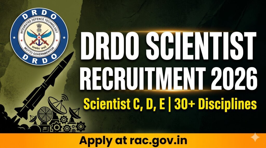 DRDO Scientist Recruitment 2026 - RAC Direct Recruitment Scientist C D E - Apply at rac.gov.in