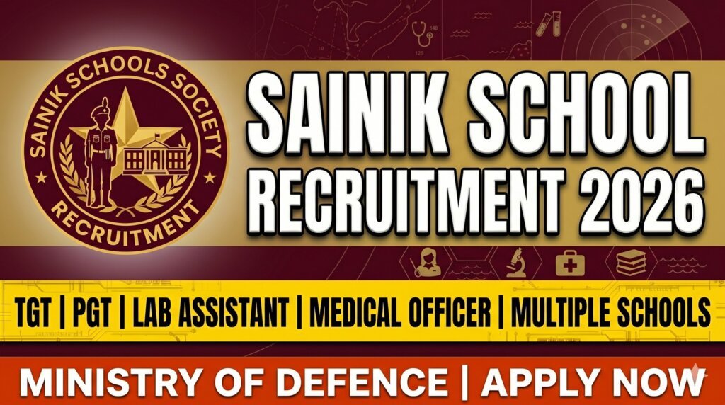 Sainik School Recruitment 2026 - TGT PGT Lab Assistant Medical Officer Teaching Staff Multiple Schools