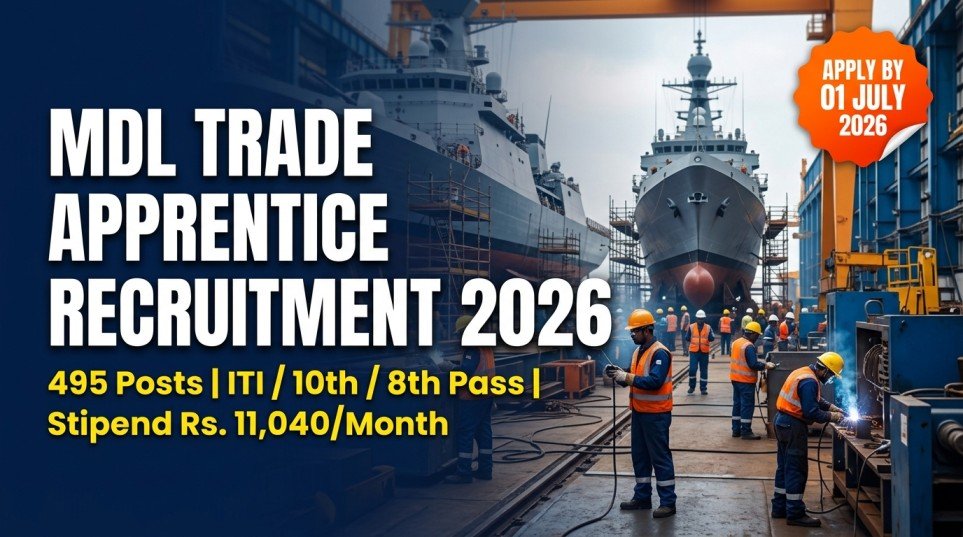 Mazagon Dock Shipbuilders Limited Trade Apprentice Recruitment 2026 — 495 Posts for ITI, 10th Pass and 8th Pass Candidates